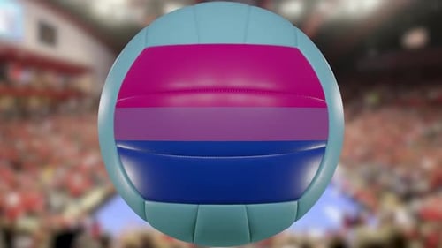 Rotating 3D Volleyball with Bisexual Pride Flag Colors