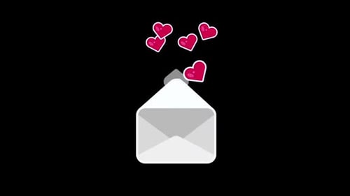Animated Flat Design Envelope Opening with Floating Hearts