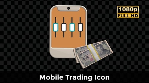 Mobile Trading Icon – Phone UI with 1000 Yen Money Flow Animation