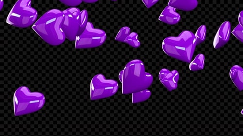 Glossy Purple Hearts Falling Seamless Loop Background