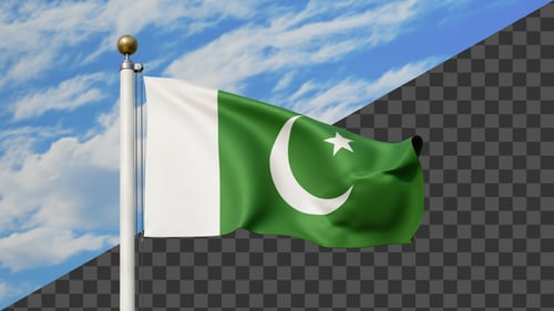 Realistic Pakistan Flag Waving on Flagpole Animation