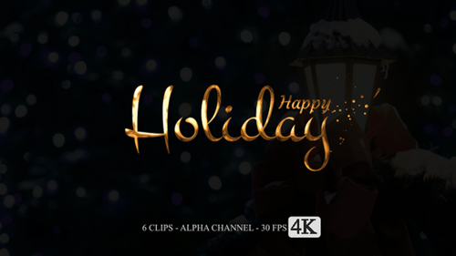 Golden Script Happy Holiday Text Reveal Animation Pack