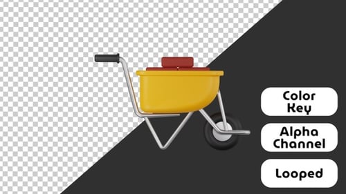 3D Animated Icon of Construction Wheelbarrow | Color Key | Alpha Channel