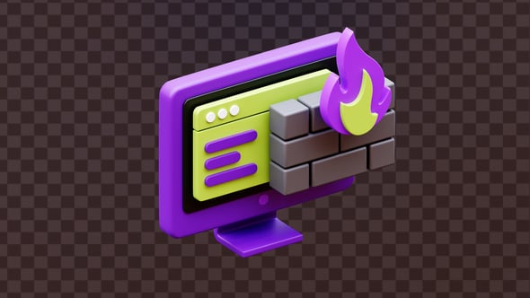 3D Firewall Protection Animation on Computer Screen, Elements Motion ...