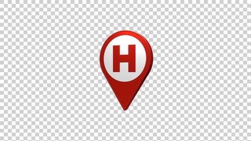 Animated 3D Red Hospital Location Pin Map Marker