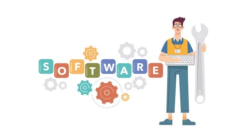 Animated Software Developer with Tools and Text Reveal
