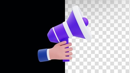 3D Animation of Hand Holding megaphone Icon. Loudspeaker Siren 3D Animation