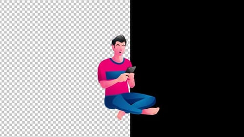 Animated Man Using Smartphone Modern Character Design