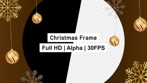 Merry Christmas Snowflakes and Balls Frame With Alpha