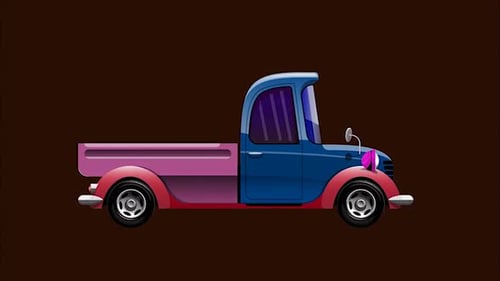 Animated Cartoon Pickup Truck Driving Loop