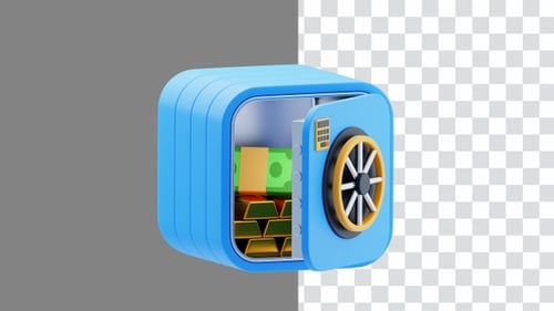 3D Animation of Secure Money Safe with Lock and Cash Inside | Alpha Channel