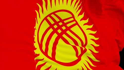 The Kyrgyzstan flag with alpha channel waving in the wind in slow motion