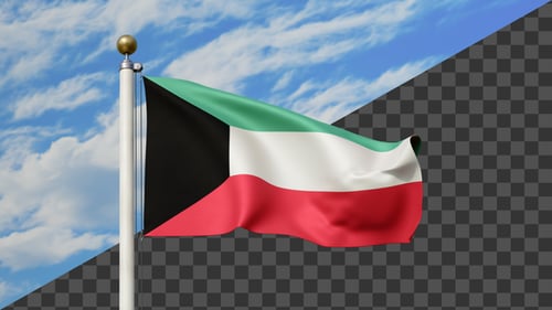 Realistic Kuwait Flag Waving on Pole with Alpha Channel
