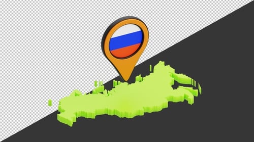 3D Animated Russia Map with Location Pin and Flag