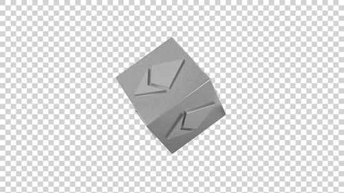 3D Metallic Rotating Cube with Abstract Geometric Emblem