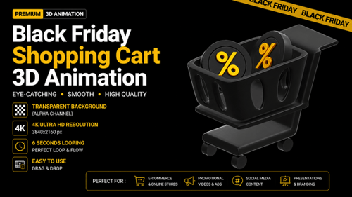 4K Black Friday Shopping Cart 3D Animation