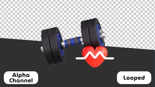 Heart Health and Dumbbell Cardio Workout 3D Animation | Alpha Channel