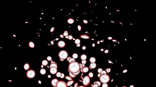 Flying Clocks Loopable Background, with Alpha Matte