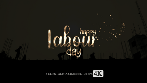 Animated Glossy Labour Day Text with Particle Effects
