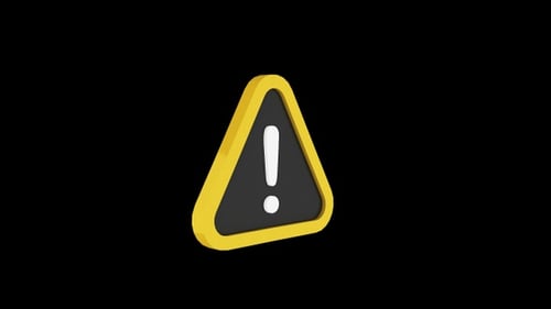 Rotating 3D Yellow Exclamation Mark Warning Icon Animation