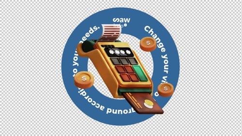 3D Animation Edc Machine Or Payment Card - Transparent Background Loop