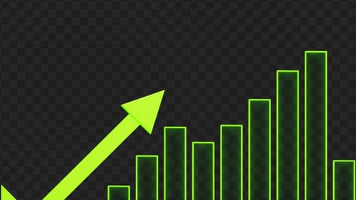3D Animation of Green Neon Business Graph Chart | Alpha Channel