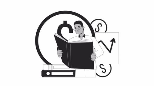 Financial education bw outline 2D animation