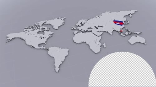 Global Map Pinpoint Animation with Cambodia Flag