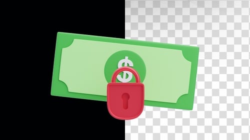 3D animation of secure money protection concept with dollar lock