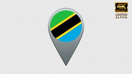 3D Tanzania Flag Map Pin Rotating Animation
