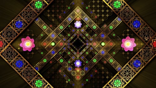 Vibrant Golden Decorative Geometric Tunnel Seamless Loop Background