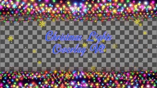 Colorful Christmas Lights Overlay with Falling Snowflakes