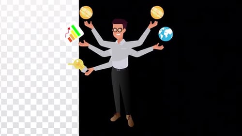 Multitasking Business Man | Alpha Channel