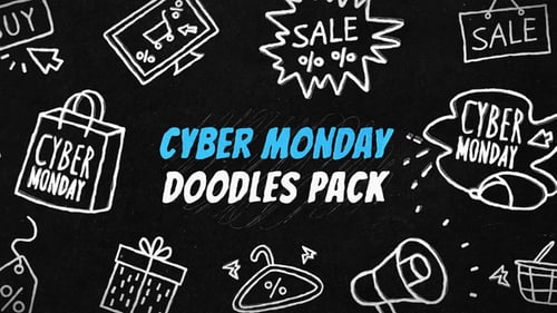Animated Hand-Drawn Cyber Monday Sale Shopping Icons Pack