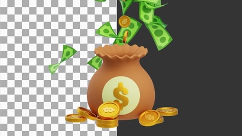 3D Animation of Classic Money Bag with Dollar Sign | Alpha Channel