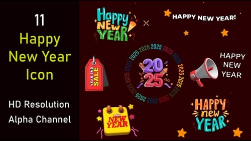 Happy New Year 2025 Celebration Motion Graphics Pack