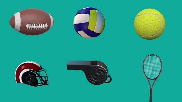 Animated Rotating 3D Sports Equipment Collection with Alpha Channel ...