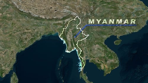 Animated Satellite Map Reveals Myanmar Border and Text