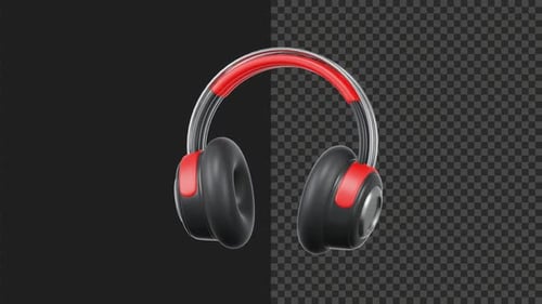 Modern 3D Headphones Rotating on Transparent Background