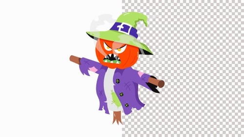 Pumpkin Head Witch Animation Alpha Channel
