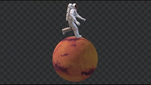 Running Astronaut in Mars Surface, Loop + Alpha Channel