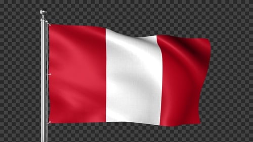Peru Flag Waving on Pole with Alpha Channel