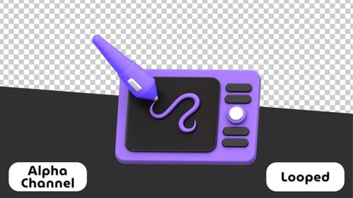 3D Illustration of Purple Drawing Tablet and Stylus Pen