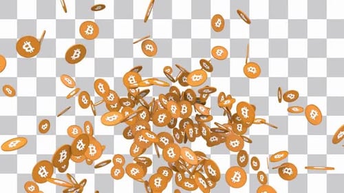 3D Falling Bitcoin Coins Finance Background Loop