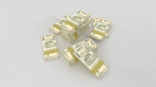 Falling Bundles of Indian Rupee 500 Banknotes Animation