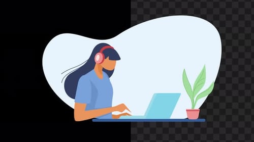Flat Design Animation of Person Working on Laptop
