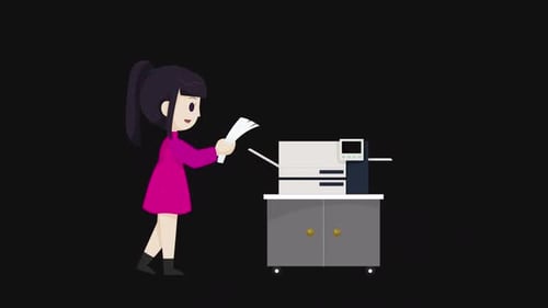 Chica trabajando en la oficina 2D | Alpha Channel