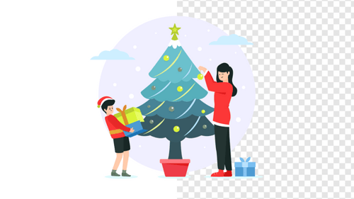 Flat Design Animation of Family Decorating Christmas Tree with Gifts