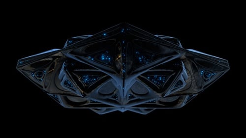 Dark Futuristic Geometric Object with Blue Glowing Core Loop