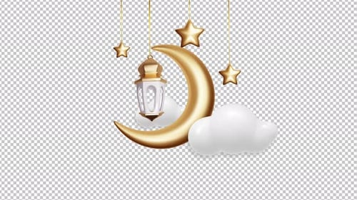 Composition With Crescent Moon Lantern Cloud Stars Islamic Holy Celebrations